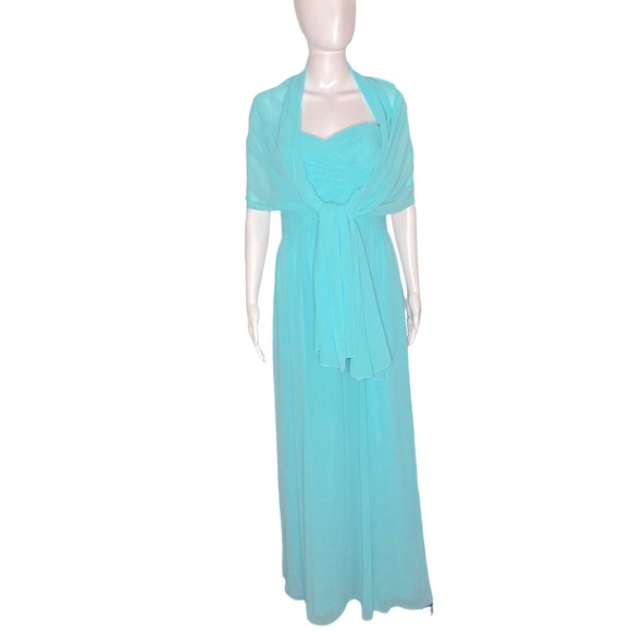 NWT Lauren Ralph Lauren Evening Turquoise Strapless Chiffon A-Line Gown - Sz 8 - Picture 8 of 14